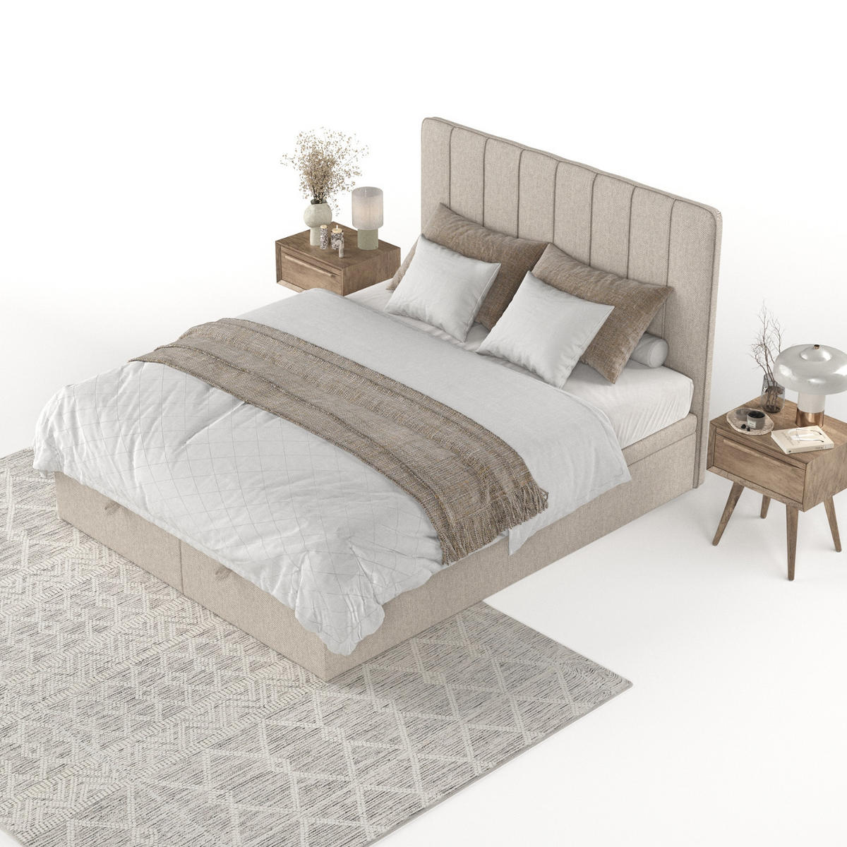 POLSTERBETT Vienna mit Stauraum 180/200 cm Hellbeige im Megan Stoff - Beige/Schwarz, Holz/Holzwerkstoff (180/200cm) - AltaBeds