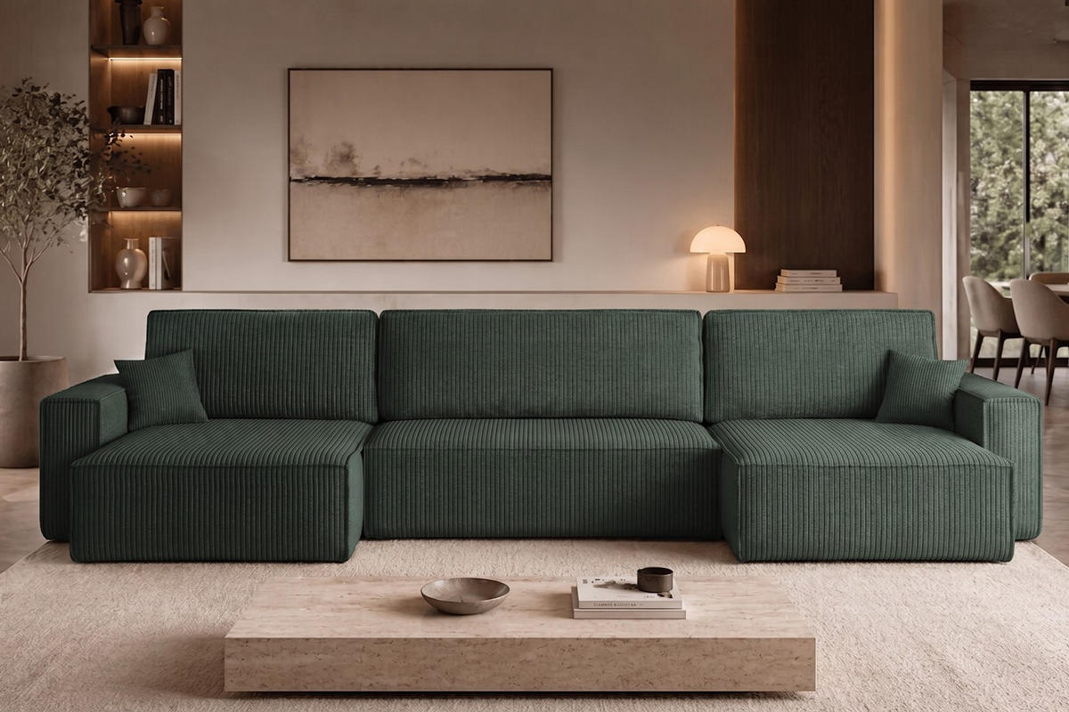 ECKSOFA Mit Schlaffunktion Und Bettkasten BEST U XL Stoff Poso Grün - Grün, Holz (142/372cm) - Kaiser Möbel