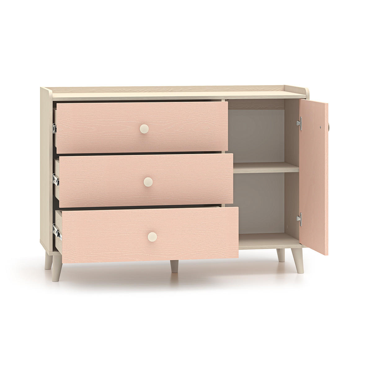 DĚTSKÁ KOMODA Alycia Béžová - Korálově růžová - Efekt dřeva - růžová, dřevo (120/85/40cm) - Petits-meubles
