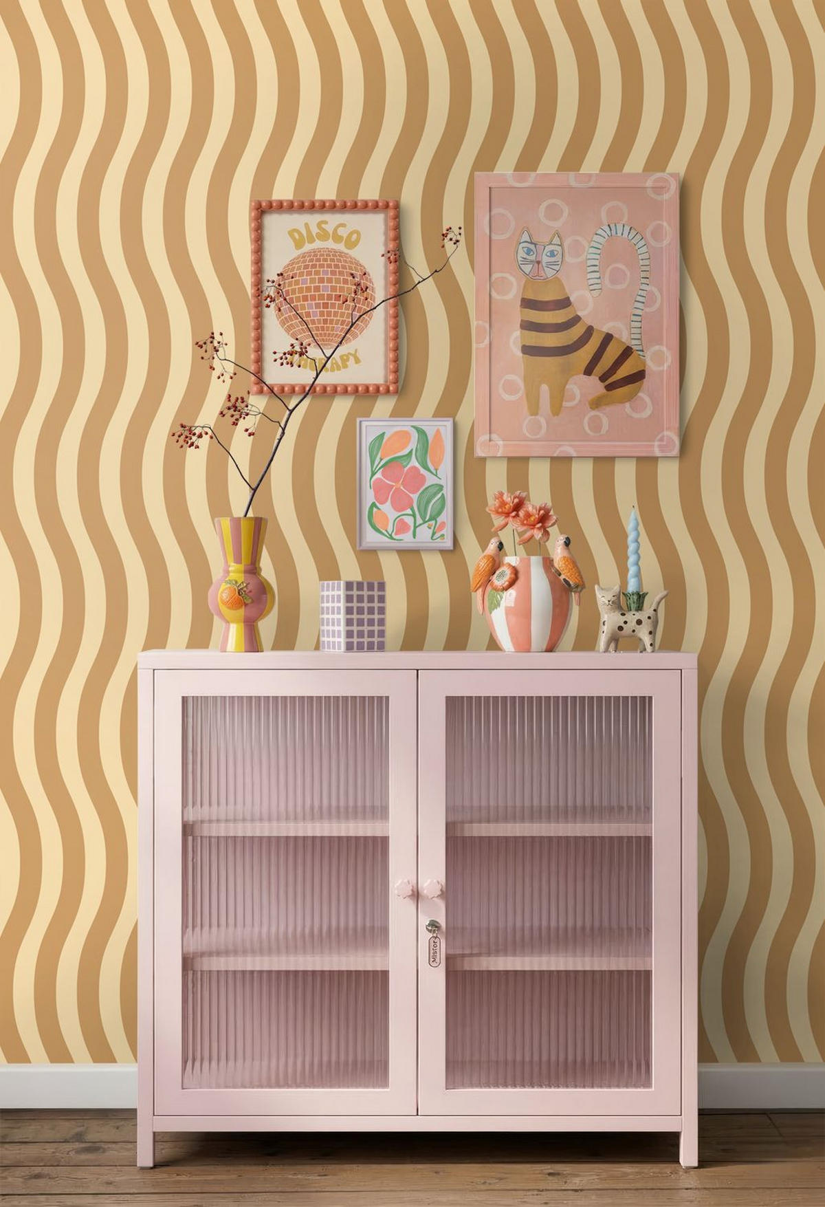 TAPETE wellenförmige Streifen 50 x 900 cm - Gelb, Papier (50/900cm) - ESTAhome