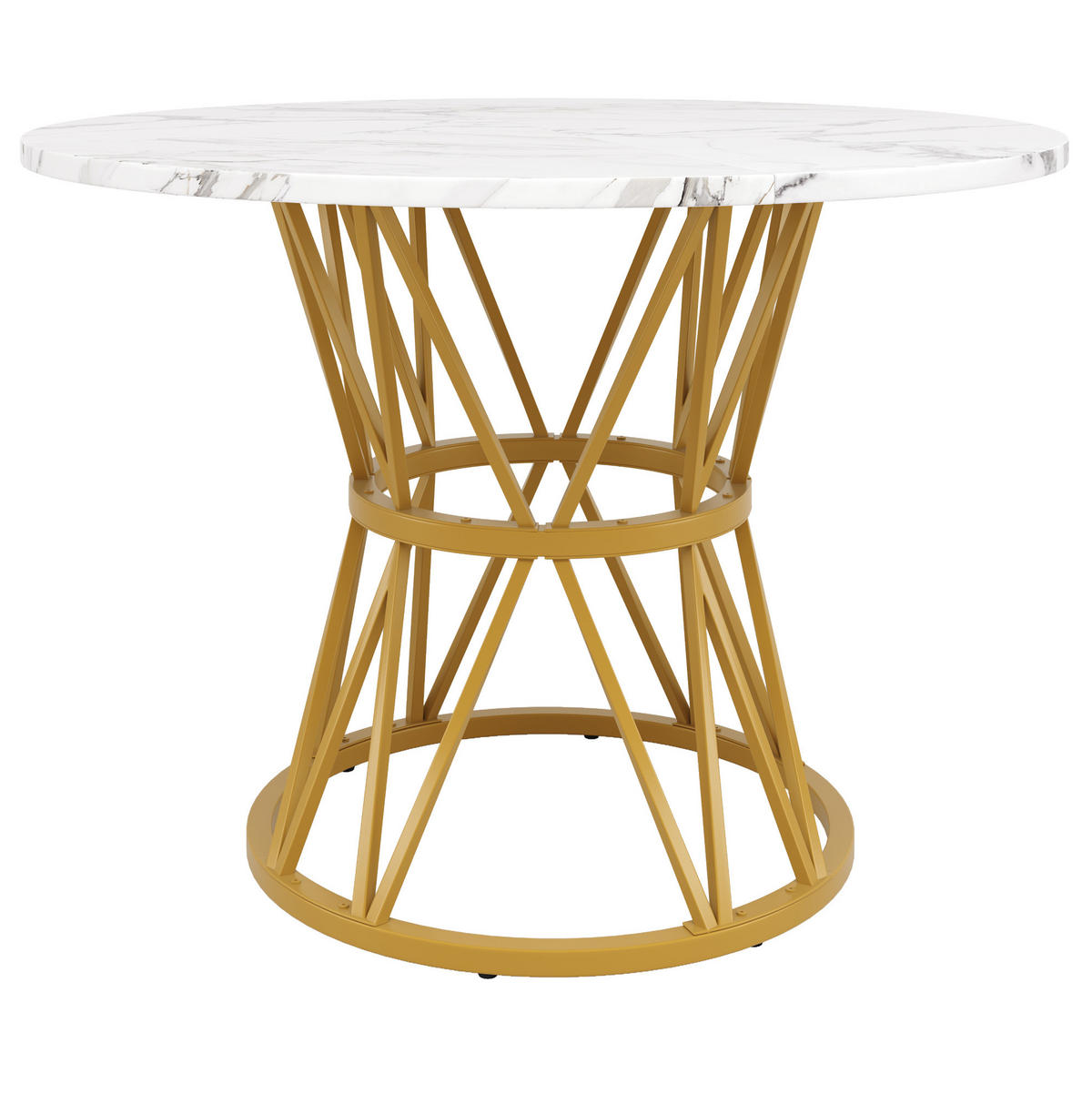ESSTISCH 100x100x76 cm in Weiß und Gold aus MDF mit Marmoroptik auf goldenem Metallgestell - Goldfarben, Holzwerkstoff (100/100/76cm) - Modfu