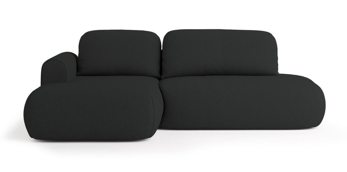 ECKSOFA NUVIRA L-S Schwarz Geflochtener Stoff mit Schlaffunktion - Schwarz, Holz (274/165cm) - MASSENO