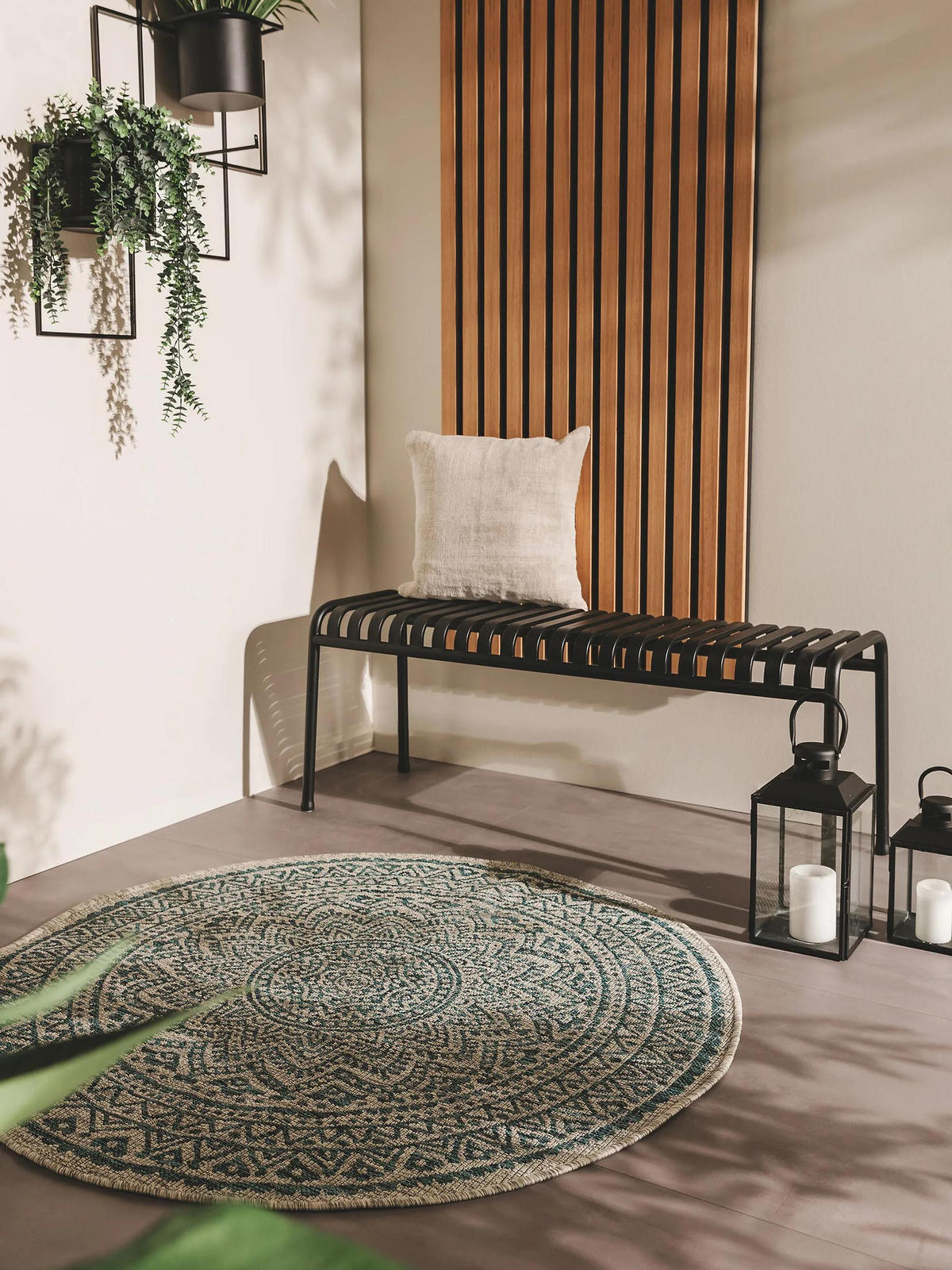 OUTDOORTEPPICH rund Cleo Beige/Blau ø 120 cm rund - Beige, Textil (120/120cm) - benuta Nest