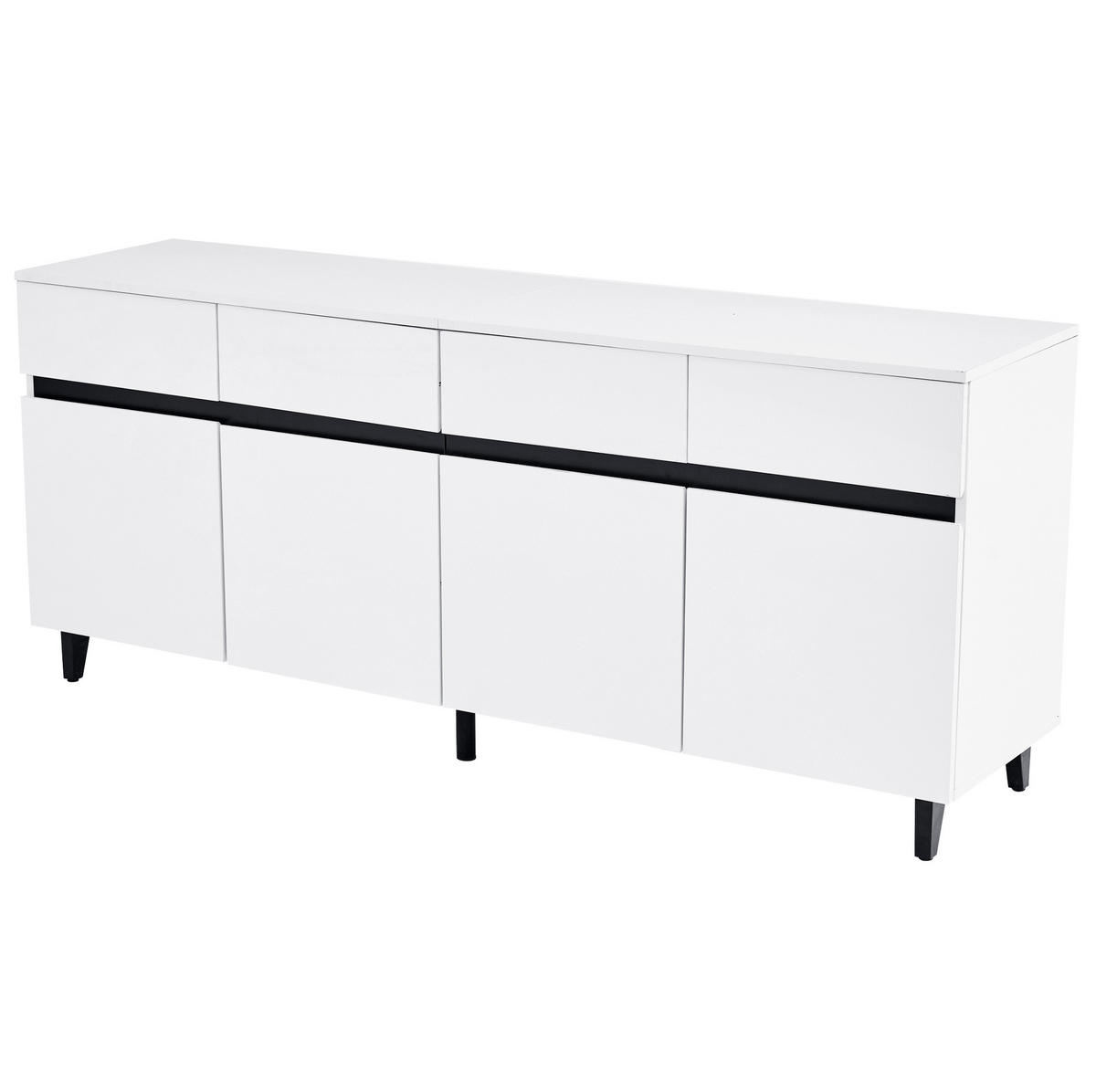 SIDEBOARD mit Hochglanz-Fronten, 4 Schubladen und 2 Türen, 160/40/68 cm, Weiß - Weiß, Holzwerkstoff (160/68/40cm) - Redom