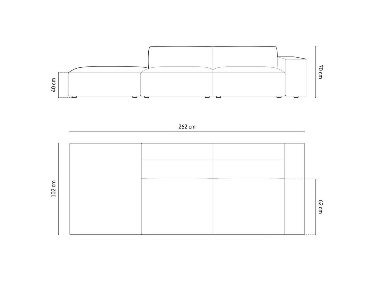 LINKES-SOFA Jodie aus Samt dunkelbeige 3 Sitzplätze - Mokka, Textil (262/70/102cm) - Micadoni