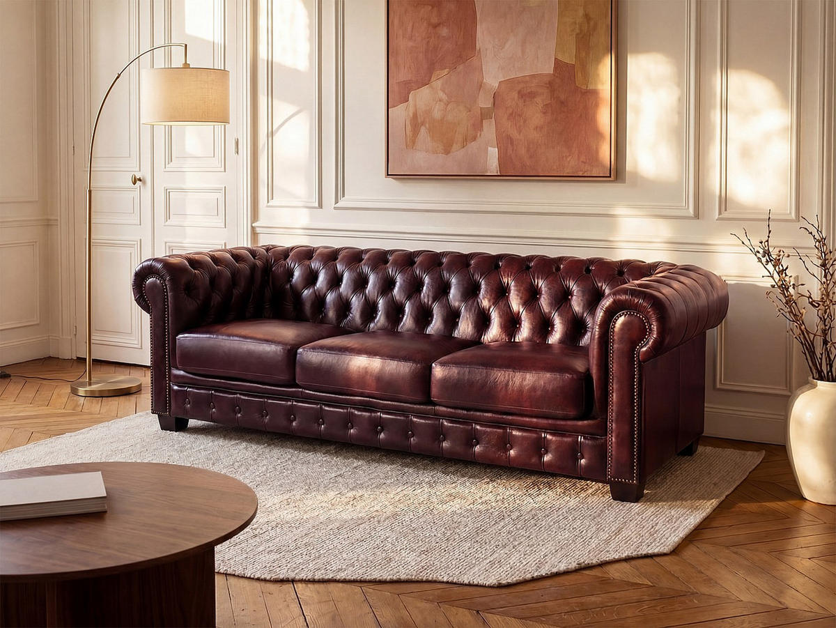 SOFA - 4 Personen - leder - bordeaux Brenton - Bordeaux, Leder (240/73/99cm) - Vente-Unique