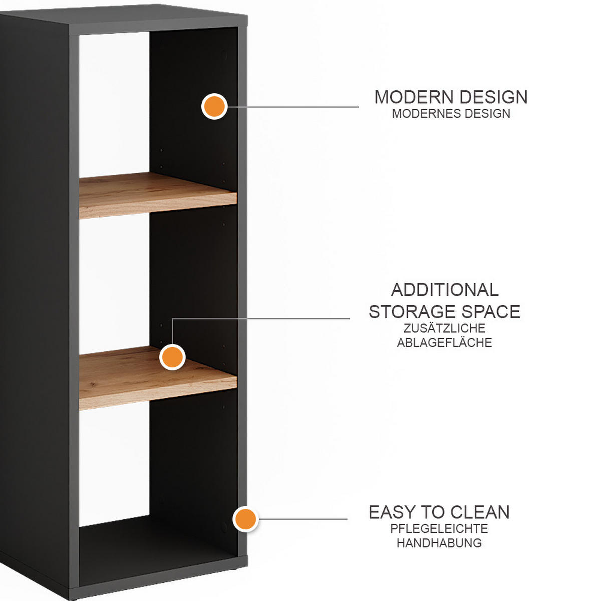 BOTNÍK Orlando Antracit/zlatý dub - medově dubová/antracitová, kompozitní dřevo (30/80.1/24cm) - Vicco