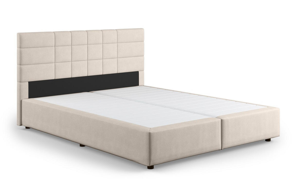 BOXBETT 140/160/180x200 – inkl. Topper, 7‑Zonen Taschenfederkern-Matratze, New York-Stoff - Beige/Buchefarben, Holz/Kunststoff (140/200cm) - Cotta