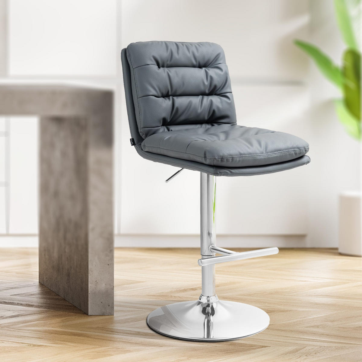 BARHOCKER Lederlook grau - Chromfarben/Grau, Textil/Metall (42/94/56cm) - CLP