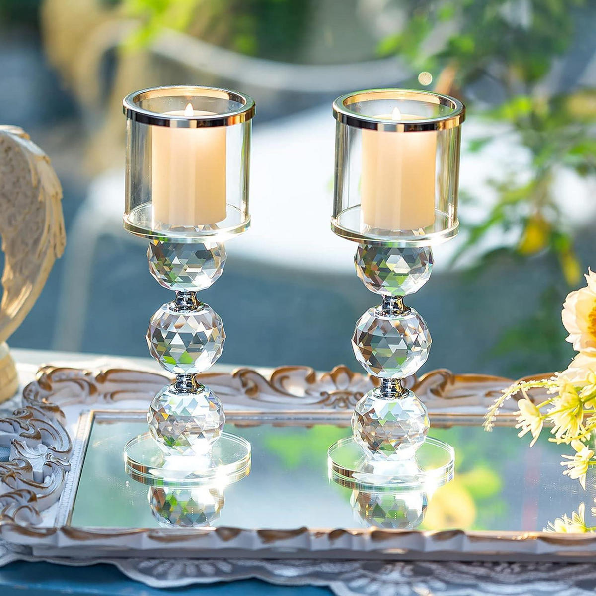 KERZENSTÄNDER Set 2-teilig Kristall Glas Silber 19.5 cm - Silberfarben, Glas (7/19.5/7cm)