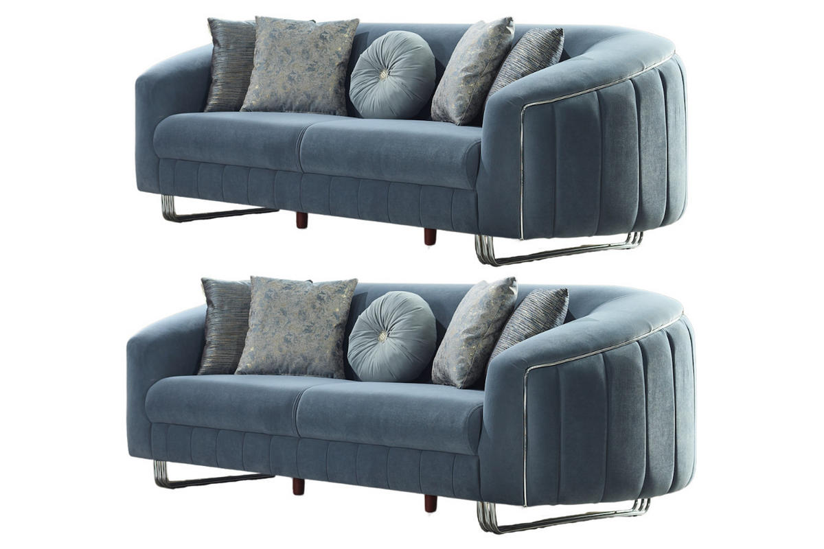 SITZGARNITUR Angela Blau Stellvariante:2+2 - Hellblau, Holz/Textil (185/77/100cm) - Villa Möbel