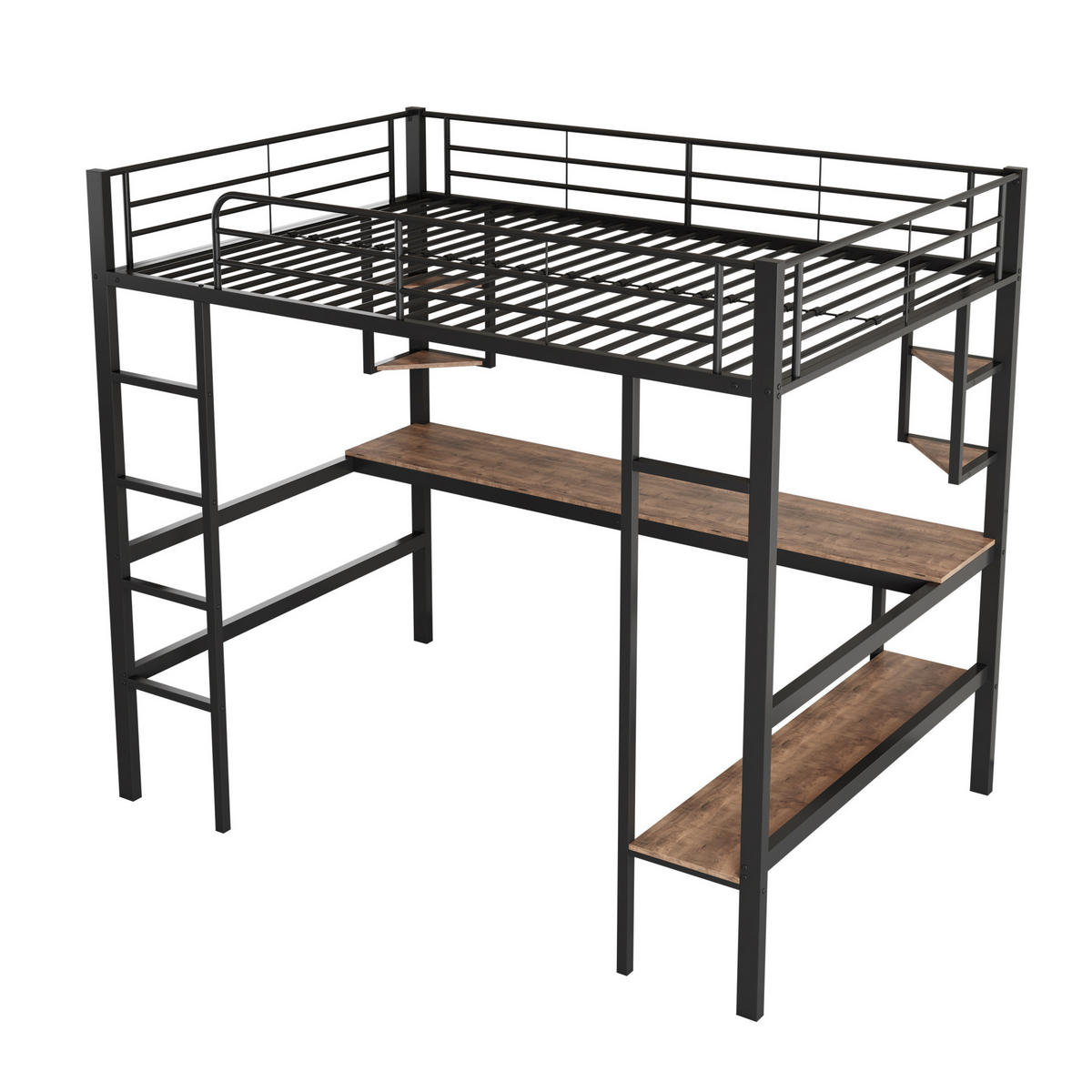 HOCHBETT 90/200 cm Schwarz aus Metall mit Schreibtisch und Regalen - Schwarz, Metall (90/200cm) - OKMYHOME