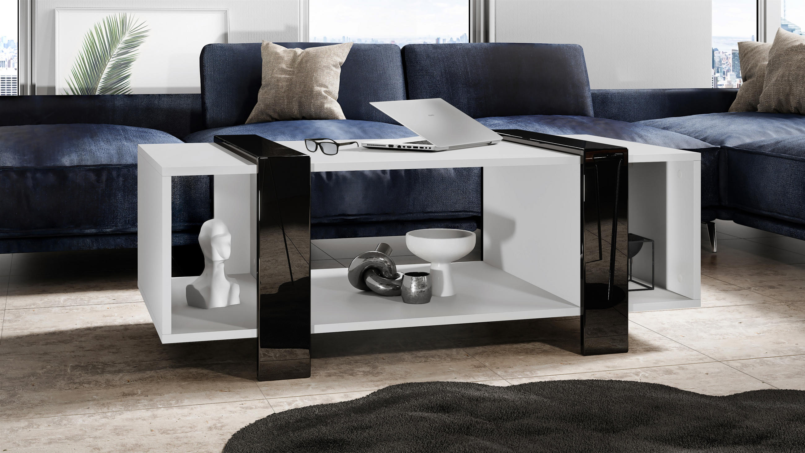 COUCHTISCH Ida Blenden in Schwarz Hochglanz - Schwarz Hochglanz, Holzwerkstoff (56.5/110.5/42cm) - Vladon
