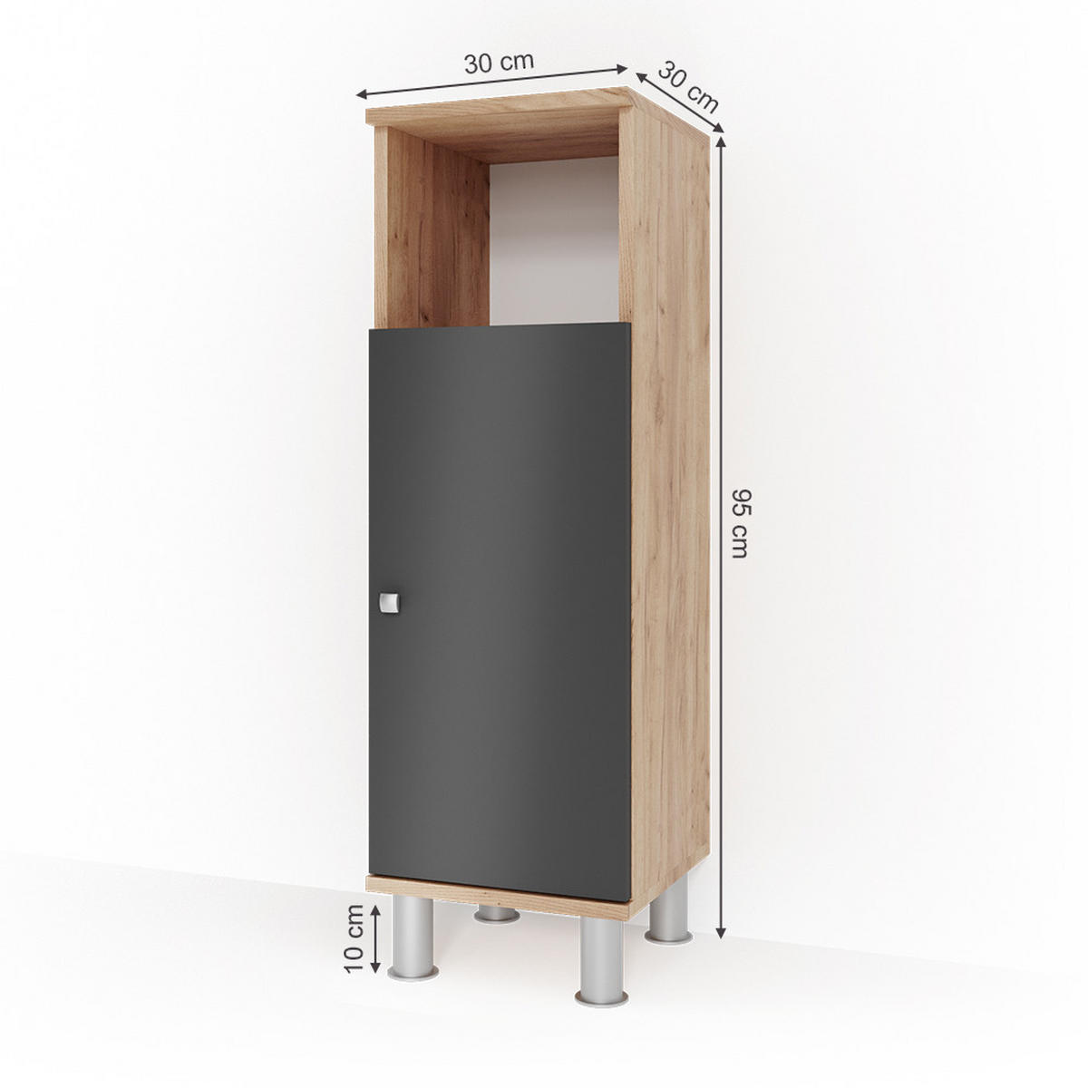 MIDISCHRANK Fynn Eiche 30 x 95 cm - Eichefarben/Anthrazit, Holzwerkstoff (30/95/30cm) - Vicco
