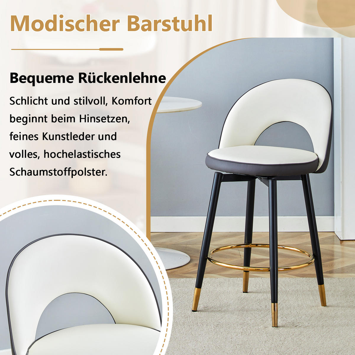 BARHOCKER 2er-Set Dunkelgrau/Weiß mit PU-Leder und 360° Drehfunktion - Dunkelgrau, Metall (44/91.5/44cm) - PANGIVO