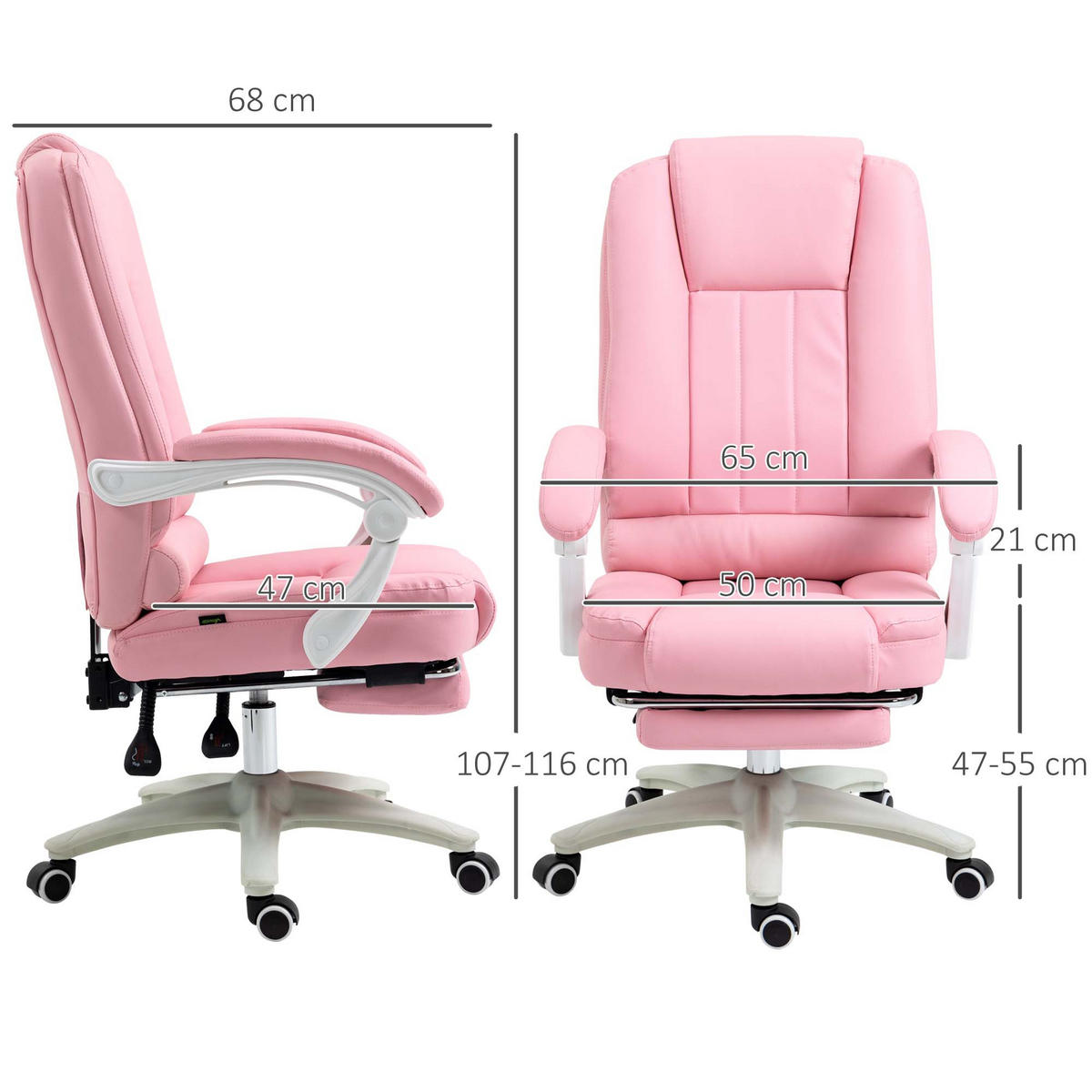 CHEFSESSEL, Bürostuhl, Kunstleder, Rosa - Rosa, Leder (68/116/65cm) - Vinsetto