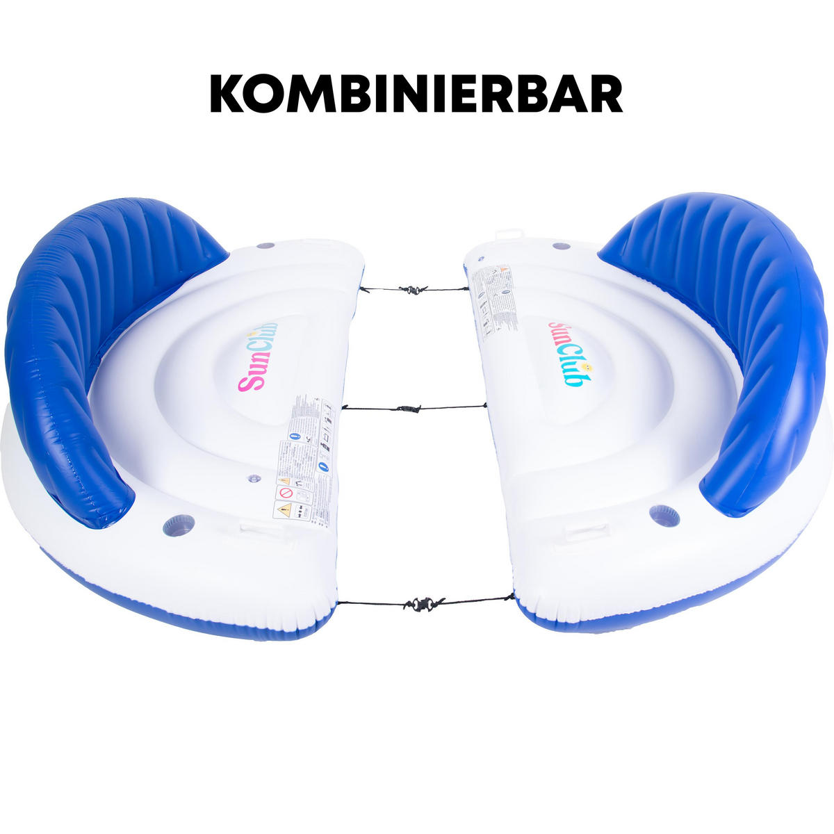 LUFTMATRATZE Wasserliege 207 x 105 x 71cm mit Rückenlehne Getränkehalter - Blau/Weiß, Kunststoff (207/105/71cm) - SunClub