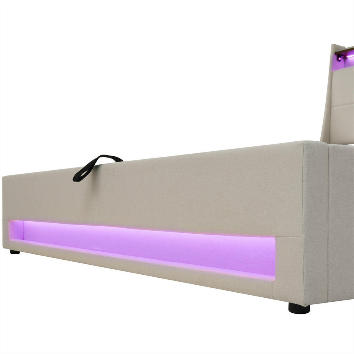 POLSTERBETT 90/200 cm in Linen mit USB - Beige, Holz/Textil (90/200cm) - KOMHTOM