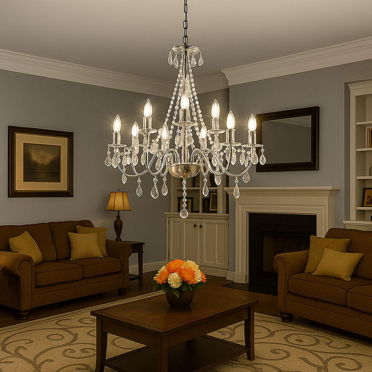 KRONLEUCHTER William Silber Kristalloptik - Silberfarben, Metall (63/63/153cm) - Globo Lighting