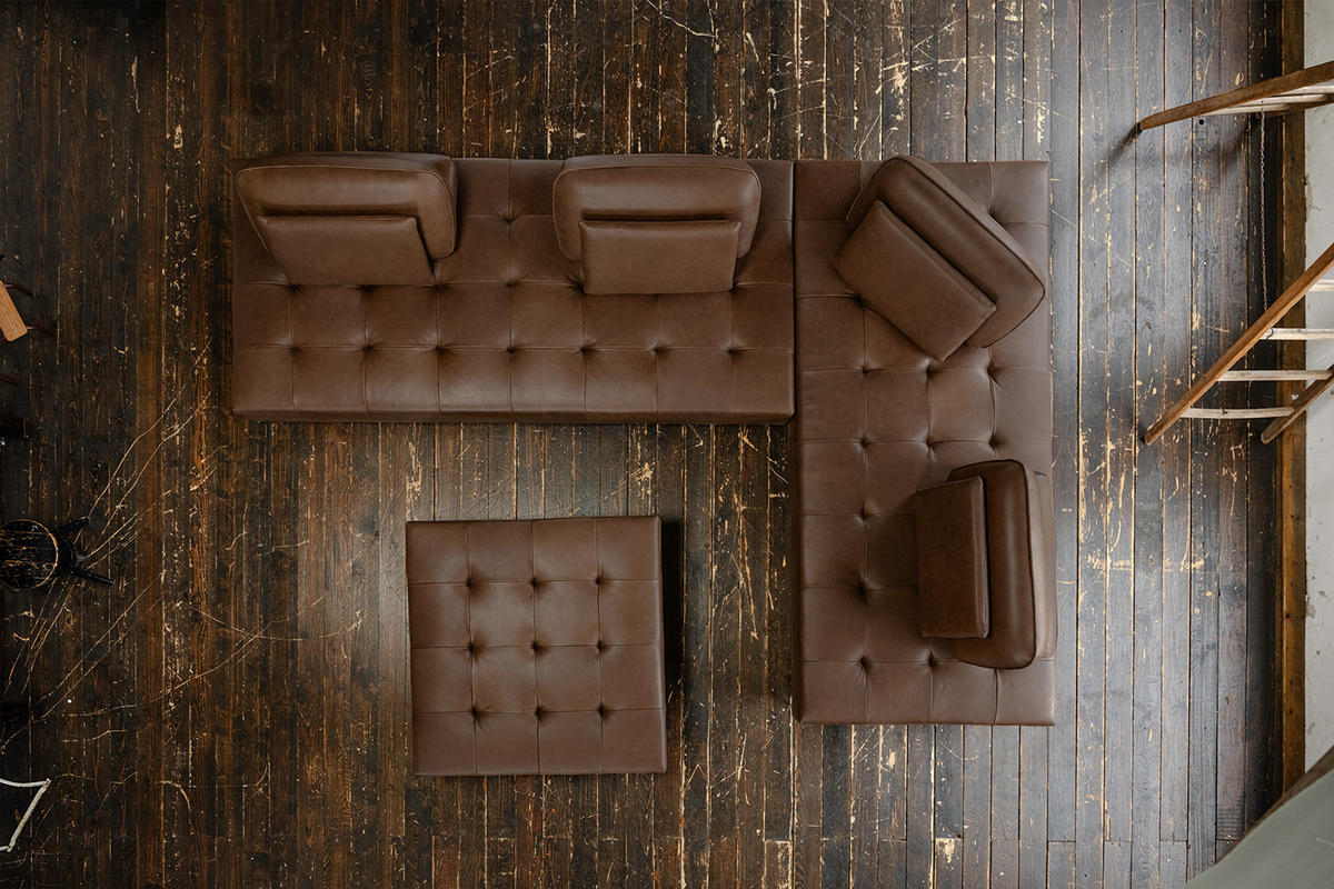 MODULSOFA MIT HOCKER WIOLO 3ER SET Dunkelbraun Leder - Dunkelbraun/Silberfarben, Leder/Metall (350/83/350cm) - KAWOLA