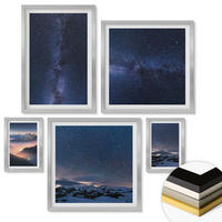 WANDBILDER 5er Set - 50x50 cm & 20x30 cm & 40x60 cm Silberner Rahmen - Spiegelung der Felsen in Bergseen - Silberfarben, Kunststoff (40/60cm) - ArtPrintCave