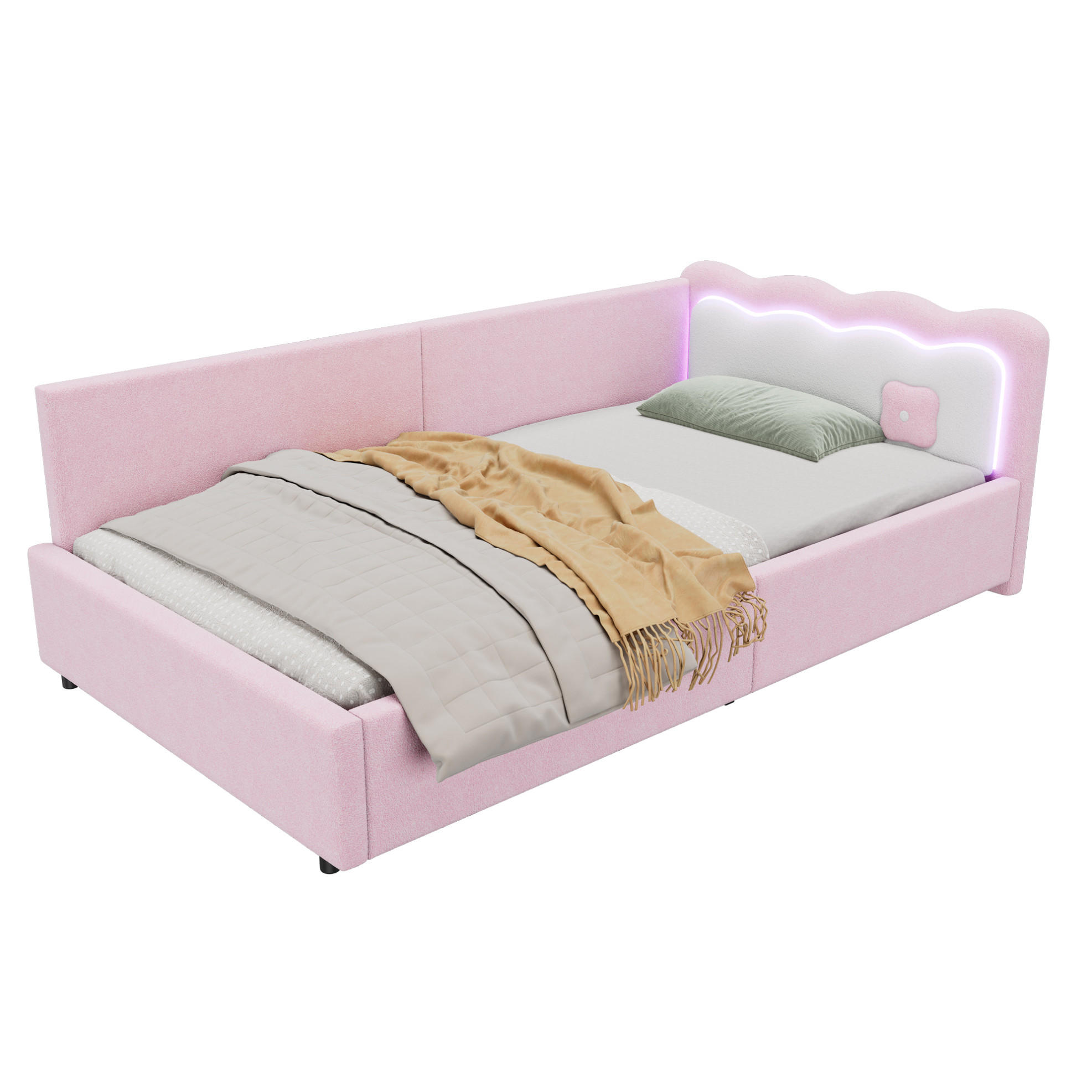 BETT 90/200 cm Rosa aus Vliesimitat und MDF mit LED-Beleuchtung - Rosa, Textil (90/200cm) - OKMYHOME