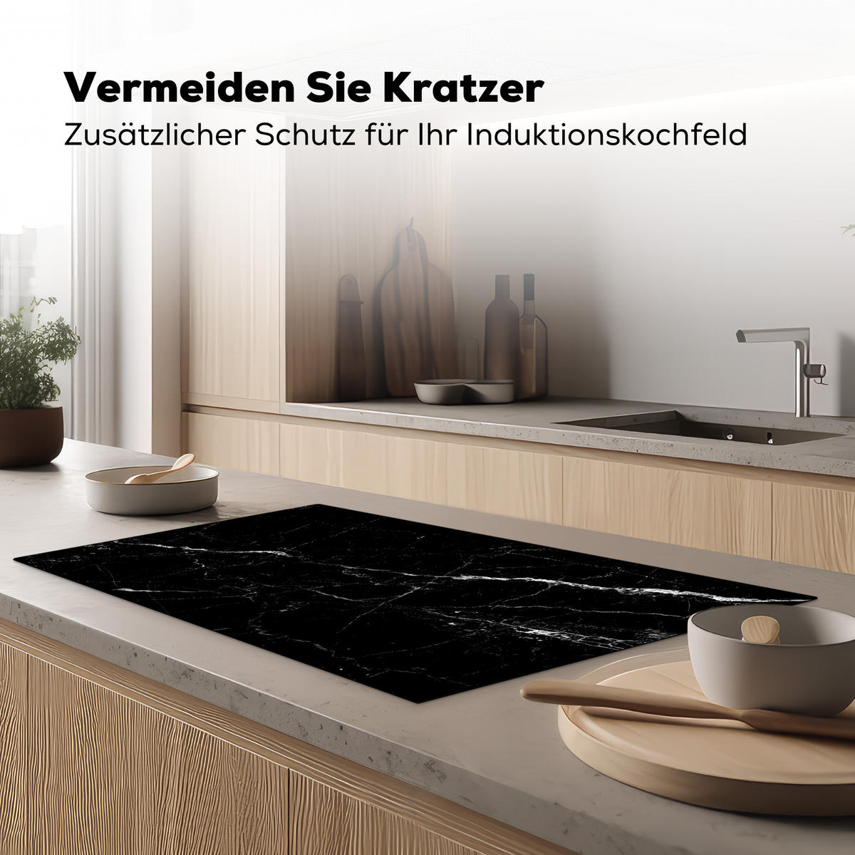 HERDABDECKPLATTE Marmoroptik - Schwarz - Luxus 91x52 cm - Grau, Kunststoff (91.2/52/0.2cm) - MuchoWow