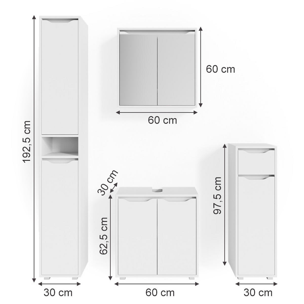 BADMÖBEL-SET Ruben Weiß 4 Teile - Weiß, Holzwerkstoff (60/62/30cm) - Vicco