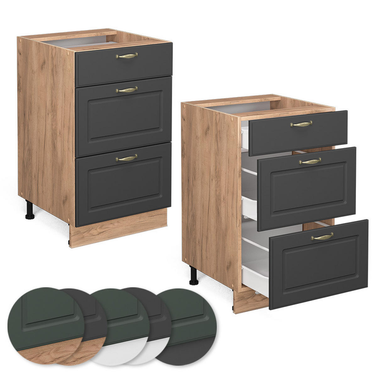 KÜCHENUNTERSCHRANK Fame-Line Anthrazit-Gold 50 cm, AP Marmor - Anthrazit/Eiche Wotan, Holzwerkstoff (50/82/60cm) - Vicco