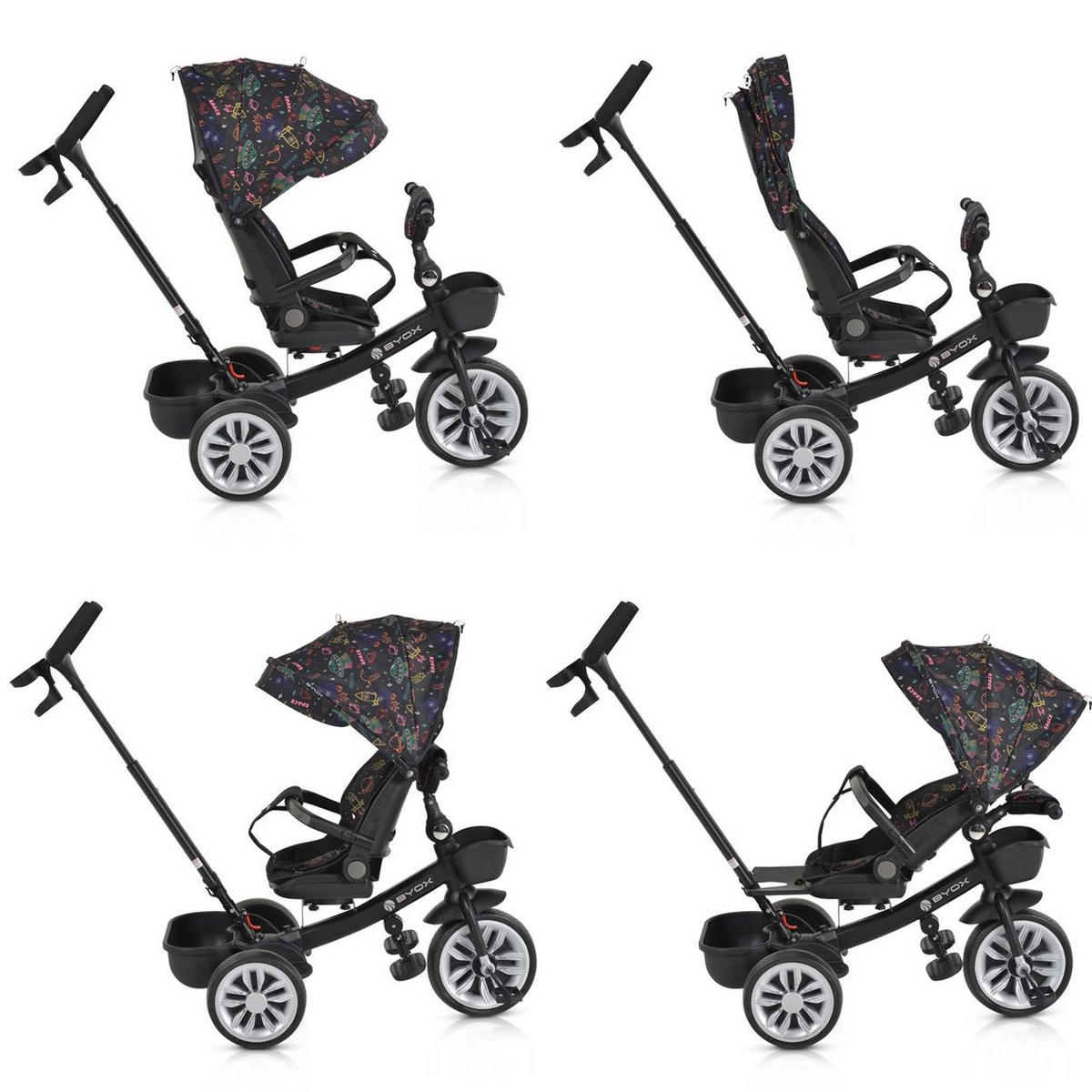 DREIRAD Space 3 in 1 bunt Getränkehalter, Korb, Schiebegriff, EVA-Räder - Multicolor, Metall (89/51/98cm)