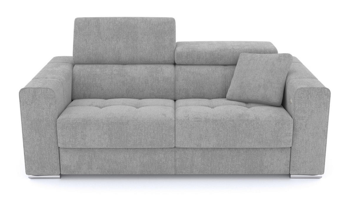 SOFA QUARTZ 3-Sitzer mit 1 Relaxfunktion, hellgrau - Silberfarben/Hellgrau, Holzwerkstoff/Textil (204/80/102cm) - Courtois Laville
