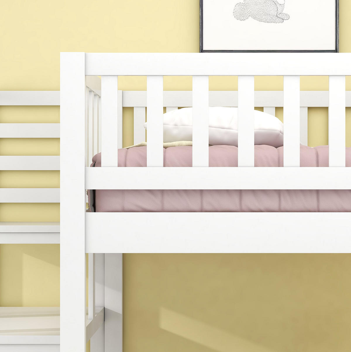 ETAGENBETT aus Kiefer und MDF 245,5x125x170 cm Weiß mit Treppe, verstellbarem Tisch und ausziehbarer Liegefläche - Weiß, Holzwerkstoff (90/200cm) - Modfu