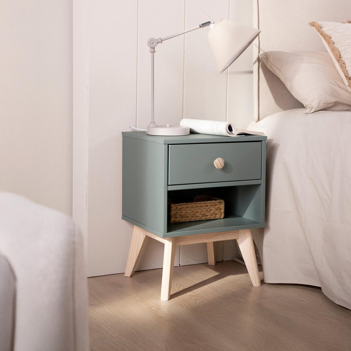 NACHTTISCH MIT 1 SCHUBLADE Luke Grün 40 cm x 53 cm - Grün, Holzwerkstoff (40/53/35cm) - Klast Home