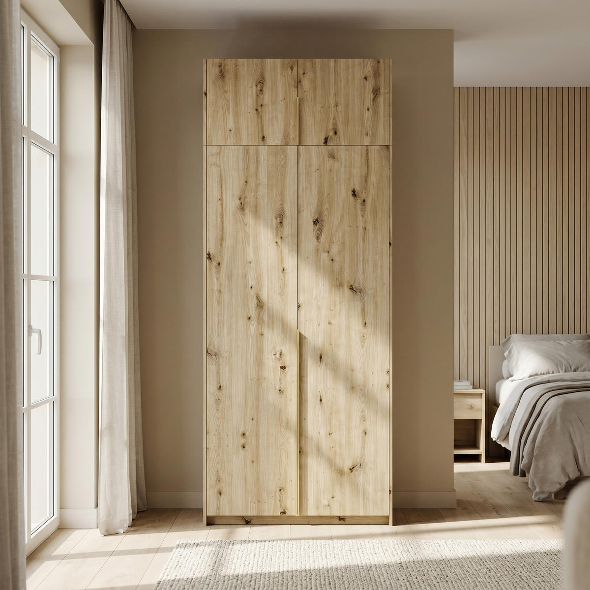 DREHTÜRENSCHRANK AMARA 100/250/58cm 2-türig Eiche Artisan - Goldfarben/Eiche Artisan, Holzwerkstoff (100/250/58cm) - MASSENO