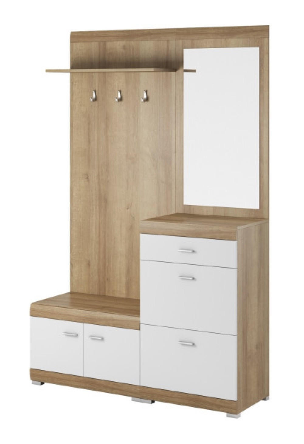 GARDEROBE Weiß Riviera Eiche Stillo Mit Spiegel Mit Regalen - Multicolor, Holzwerkstoff (135/197/34cm) - Sepro Meble