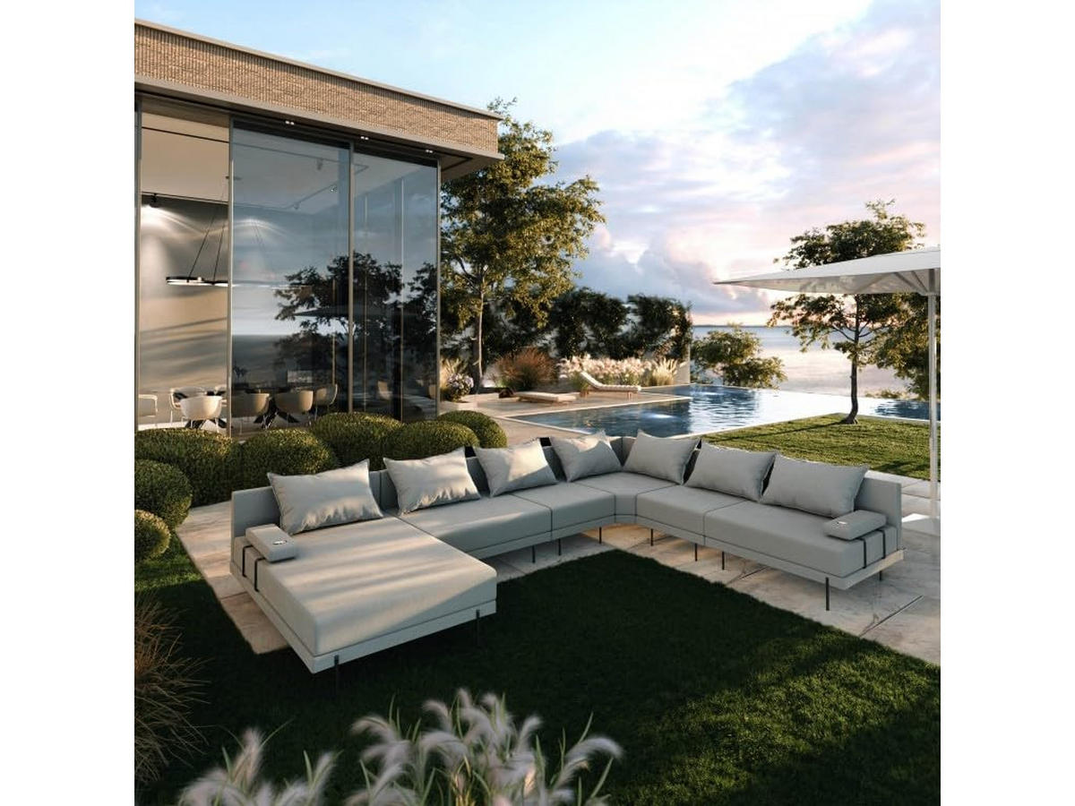 GARTENSOFA BAHAMA XXL Rechts - Wetterfeste Balkonmöbel & Terrassenmöbel Außen - Moderne Lounge Möbel für Garten - Balkon & Terrasse - Grau - Grau, Kunststoff (410/75/298cm) - Trada