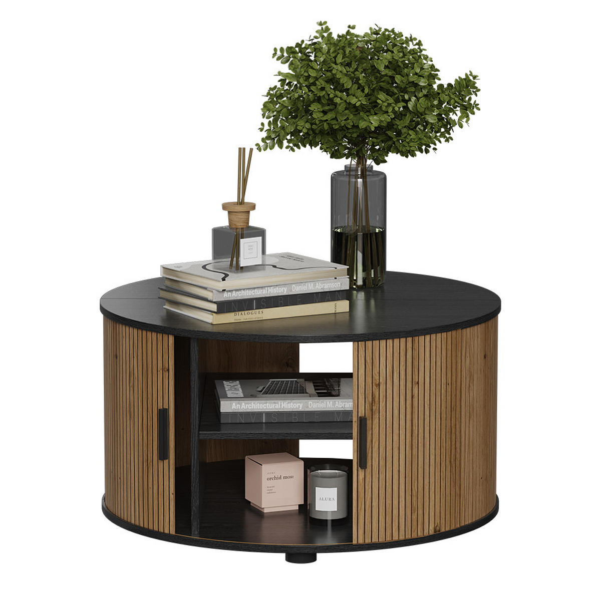 MASUTA DE CAFEA Selva Stejar/negru 80 x 80 cm cu usa culisanta - culoare lemn stejar/negru, compozit lemnos (80/80/45cm) - Vicco