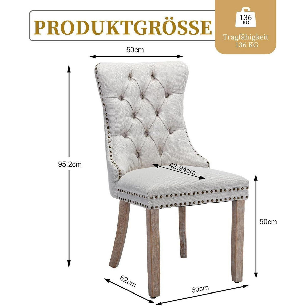 ESSZIMMERSTÜHLE 4er Set Leinenstoff Beige - Creme, Textil (44.5/97.5/54.6cm)