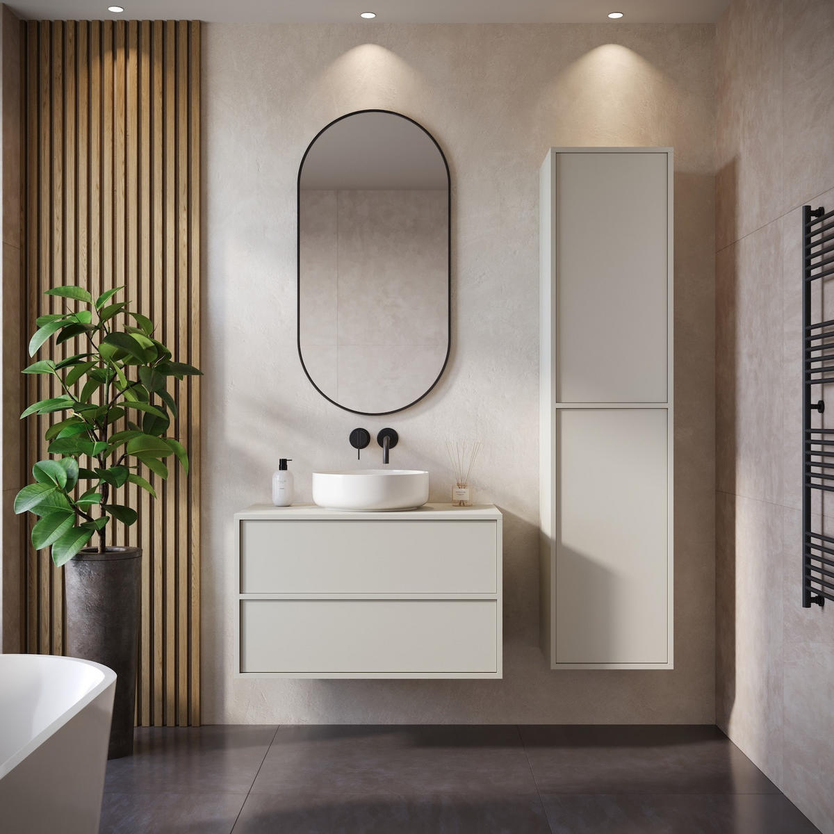 BADMÖBEL-SET Mali 2 Teile Cashmere - 60 x 46 x 49 cm - Kaschmir, Holz (80/49/46cm) - Badplaats