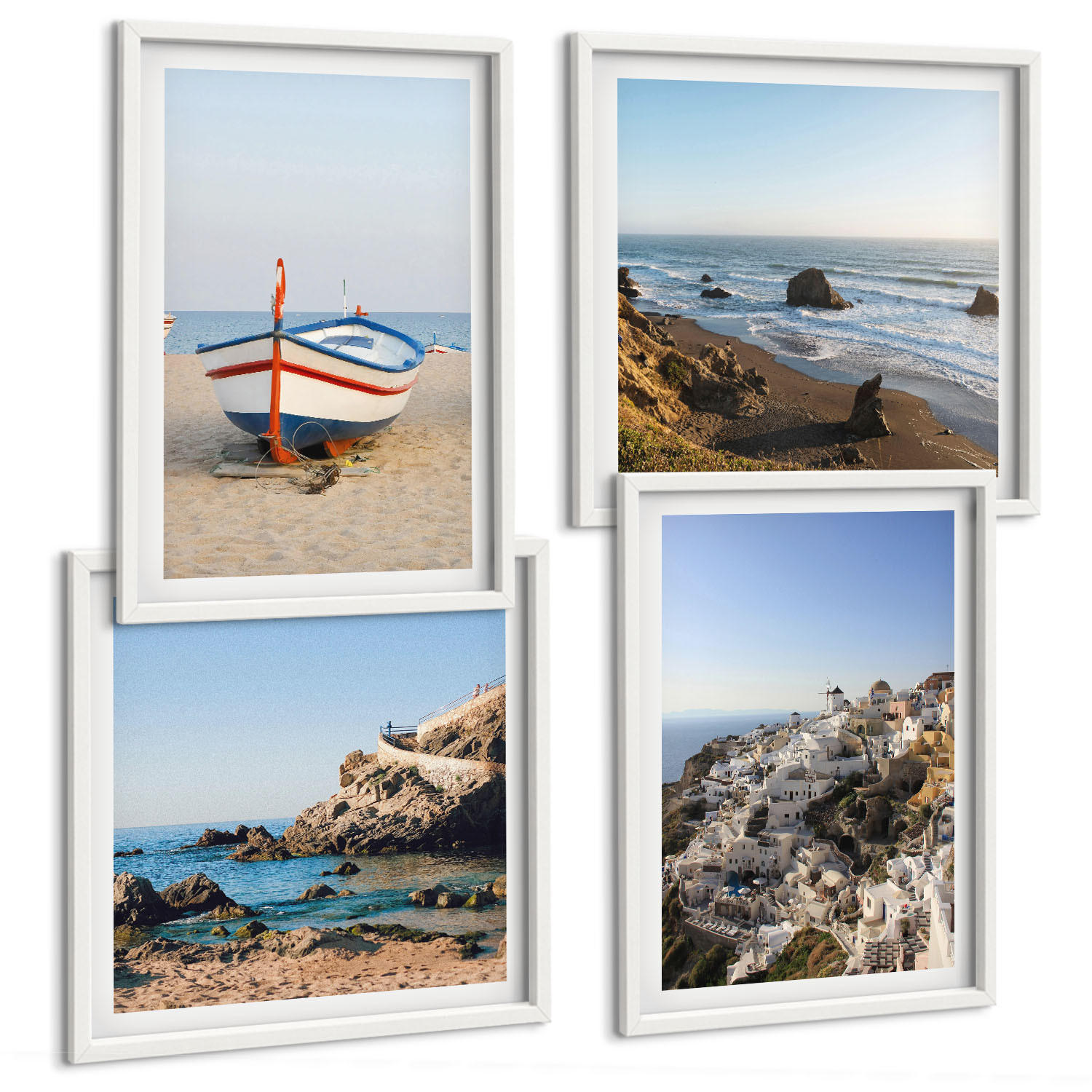 BILDER SET 4er Set - 50x50 cm & 40x60 cm Weißer Rahmen - Ansichten von Griechenland, Łódź, Häuser - Weiß, Kunststoff (50/50cm) - TULUP