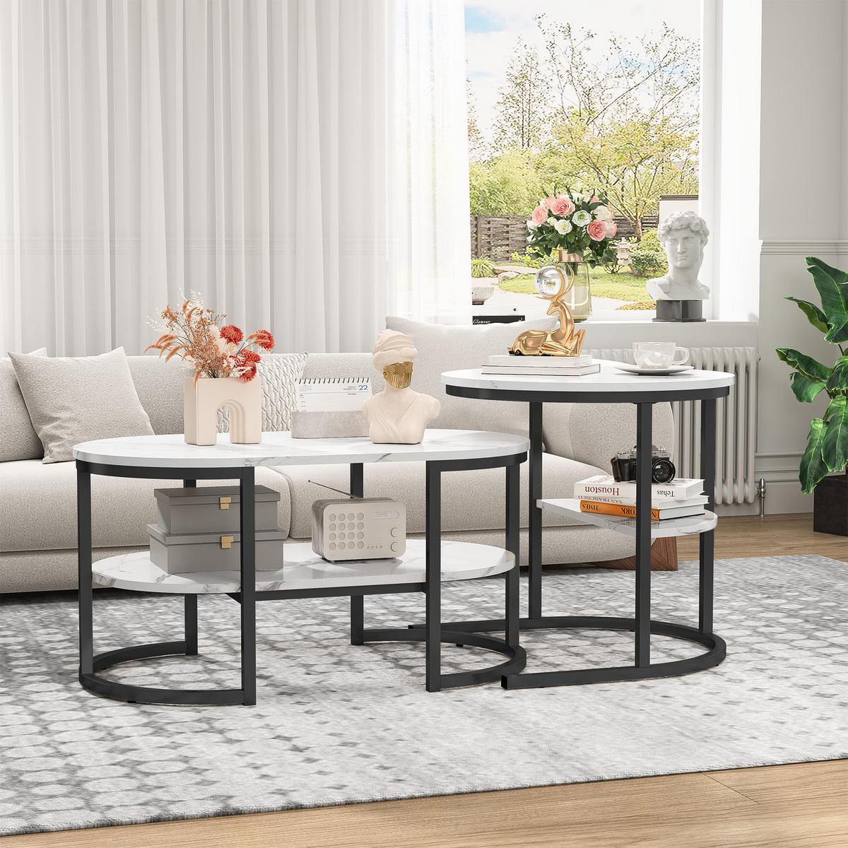 COUCHTISCH 2er SET, Weiß/Schwarz - Schwarz/Weiß, Metall (80/46/41cm)