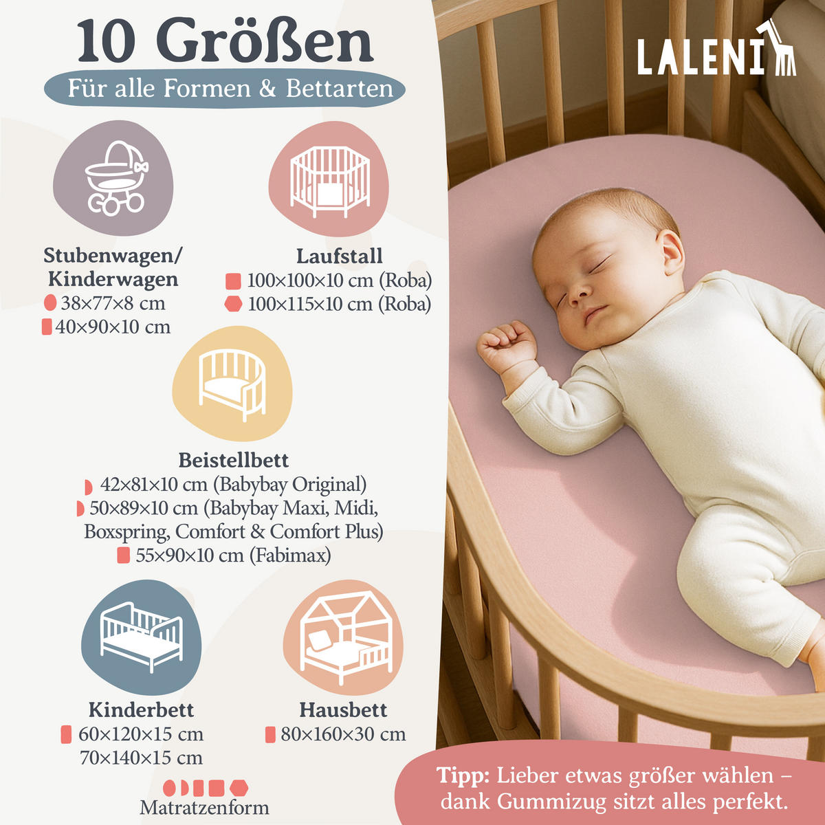 SPANNBETTLAKEN für Beistellbett & Stubenwagen – 100% Baumwolle, Atmungsaktiv & Weich, 50x89x10 cm, Rosa - Rosa, Textil (50/89cm) - Laleni