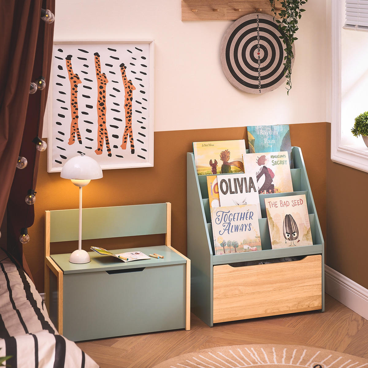 BÜCHERREGAL Grün-Natur - Naturfarben/Grün, Holz/Holzwerkstoff (62/80/30cm) - SoBuy