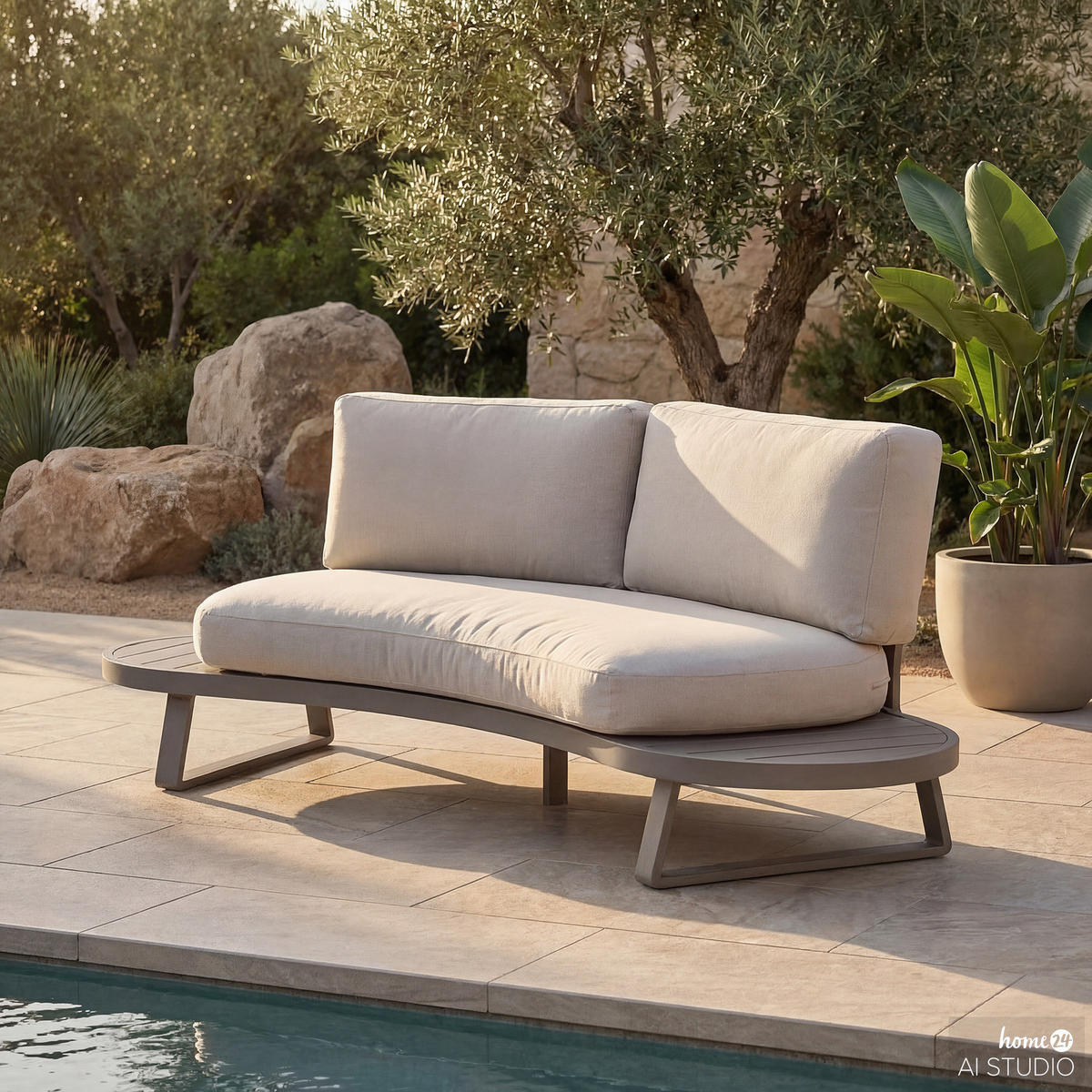 LOUNGESOFA - Aluminium / Polyester - Grau - Grau, Holz/Textil (230/64/98cm) - home24