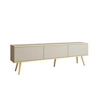 TV-BOARD FORNO (Beige, Rillenfront, Goldene Details, 3 Klapptüren, goldene Metallfüße, 175 cm) - Gelb/Beige, Holz/Holzwerkstoff (175/53/32cm) - Ravio