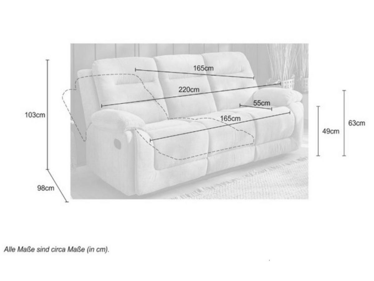 3-SITZER-RELAXSOFA Federkern, Liegefunktion verstellbar durch halbautomatische Relaxfunktion B220/T98/H103 cm, Chenille Grau / 15503 - Schwarz/Grau, Textil (220/103/98cm) - luma-home