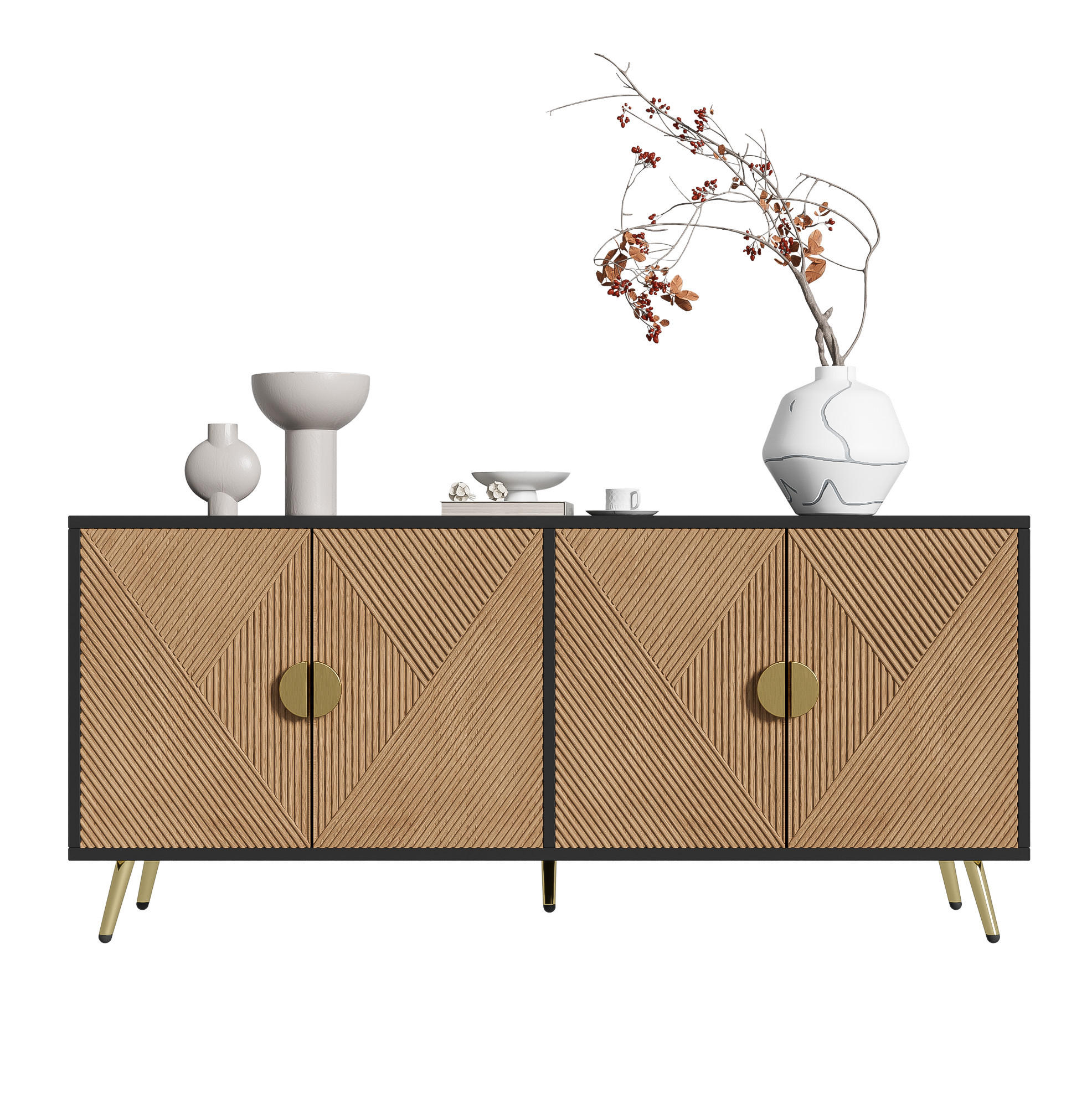 SIDEBOARD 4-türig 160 x 40 x 75 cm Schwarz Holzoptik - Schwarz, Holzwerkstoff (160/75/40cm) - Meubliv