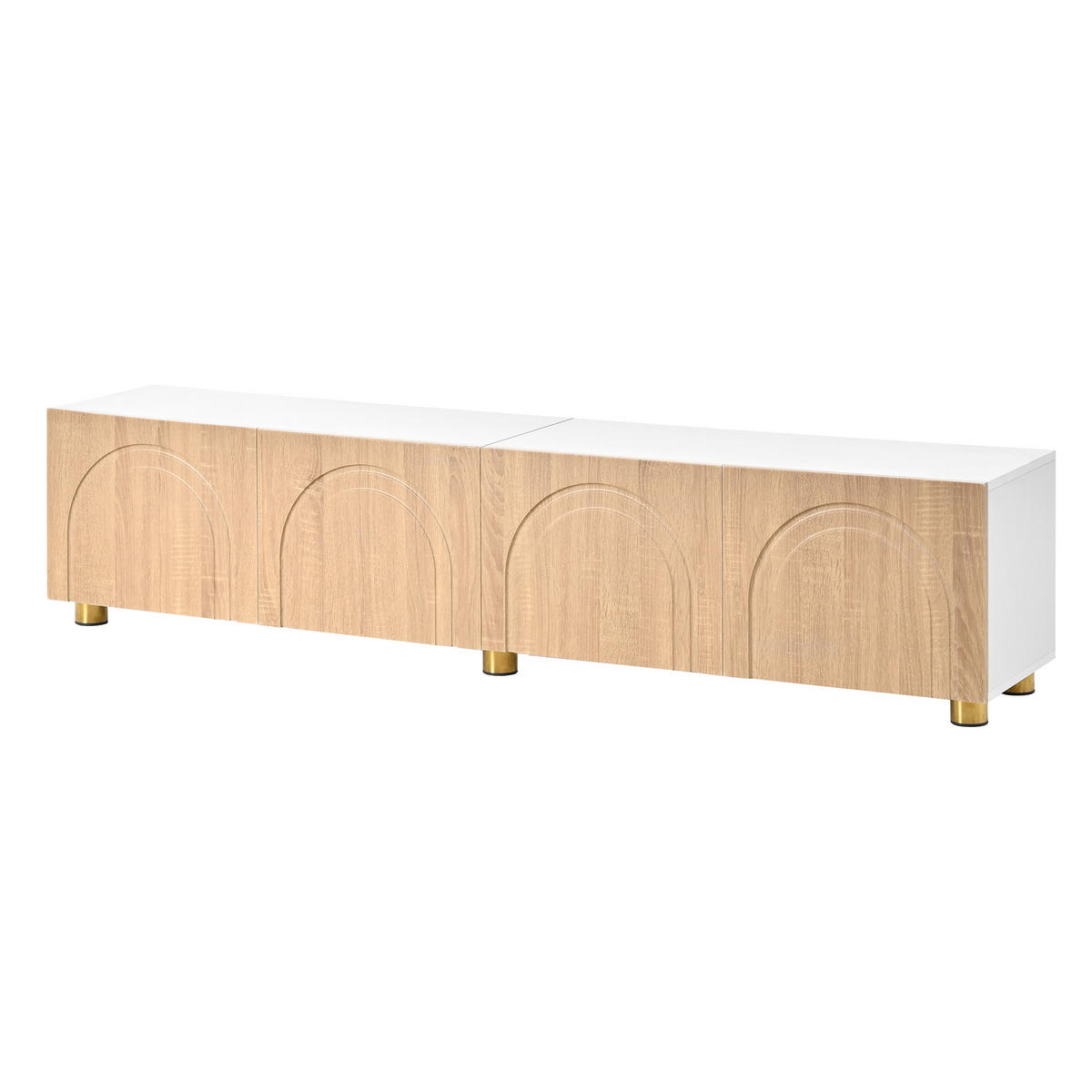 TV-LOWBOARD 180/35/40 cm, Natur/Weiß, mit Bogenrelief und 4 Türen - Schwarz/Naturfarben, Holzwerkstoff/Metall (180/40/35cm) - CHICFURN