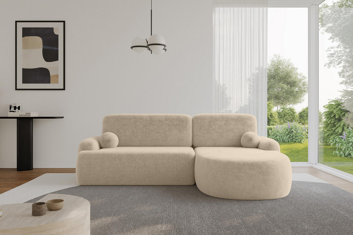 ECKSOFA mit Schlaffunktion und Bettkasten LIRA-L - 264x172x89 Hellbeige - Creme, Holzwerkstoff/Textil (172/264cm) - ALTDECOR