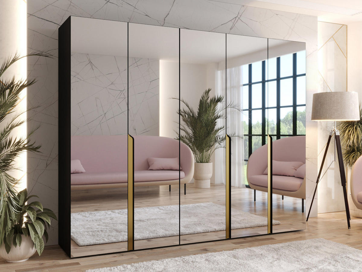 DREHTÜRENSCHRANK Mila III 250 - Goldfarben/Schwarz, Holzwerkstoff/Kunststoff (250/202/52cm) - MIRJAN24